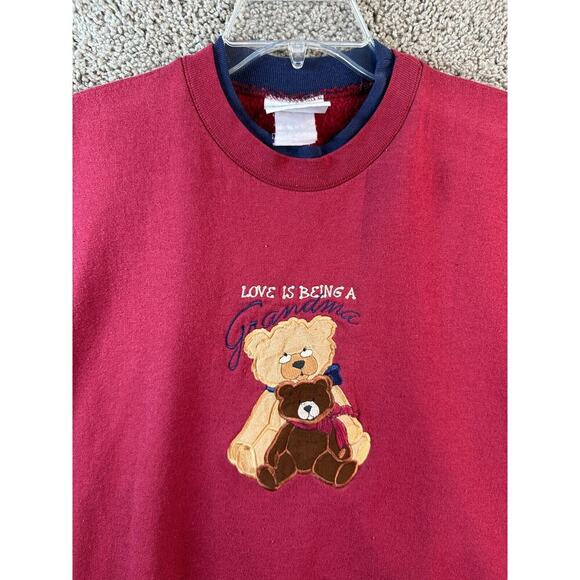 VINTAGE 90s Grandma Sweatshirt Womens 2X Red Teddy Bears Love Pullover Ladies * - Picture 3 of 10